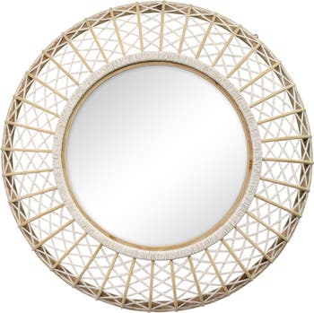 Белое/натуральное настенное зеркало из плетеного ротанга Cassie Stratton Home Décor