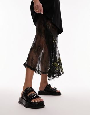 Topshop Katie leather chunky sandals in black croc TOPSHOP