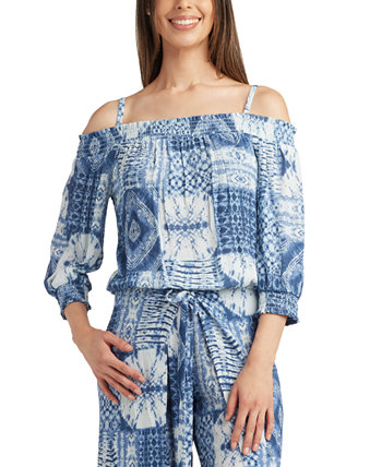 Juniors' Printed Smocked Off-The-Shoulder Top BCX