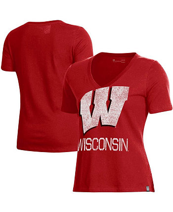 Женская футболка с v-образным вырезом и логотипом Red Wisconsin Badgers Under Armour