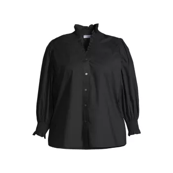 Хлопковая рубашка на пуговицах размера плюс со сборками Bonnie Harshman, Plus Size