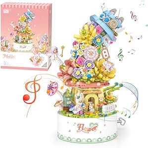 MEIEST Falls Building Blocks Rotating Music Box Set,Candy Flower Bonsai Botanical Collection with Light,Home Decor (Candy) MEIEST