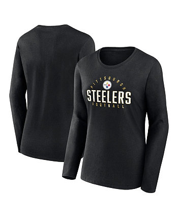 Женская черная футболка с длинным рукавом Pittsburgh Steelers большого размера с фольгированным рисунком Fanatics