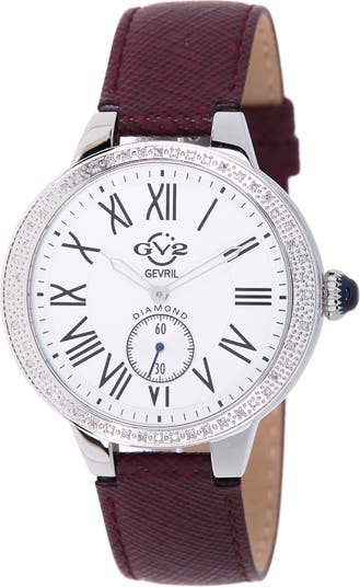 Женские часы GV2 Astor Diamond с кожаным ремешком, 40 мм, вес 0,25 карата. Gevril