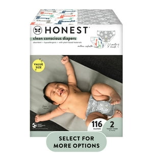 The Honest Company, Clean Conscious Disposable Baby Diapers, Giraffes & Pandas Prints, Size 2, 116 Count (Select for More Options) The Honest Company