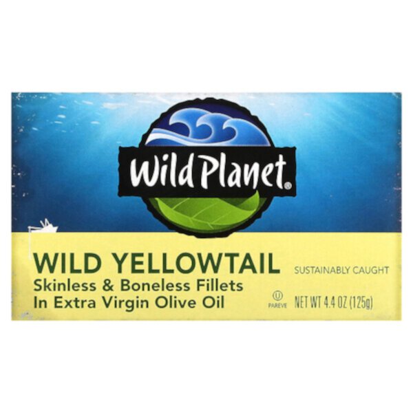 Филе дикого желтохвоста без кожи и костей в оливковом масле первого отжима, 4,4 унции (125 г) Wild Planet