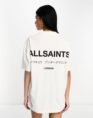 AllSaints Underground oversized T-shirt with back logo in white AllSaints