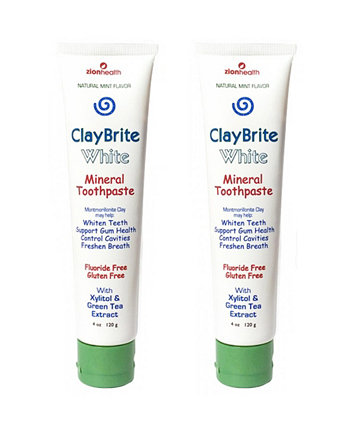 Белая зубная паста Claybrite, без фтора, набор из 2 упаковок, 8 унций Zion Health