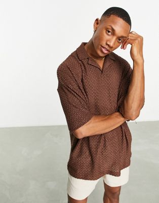 Мужская рубашка-поло ASOS DESIGN оверсайз коричневая с текстурой ASOS DESIGN
