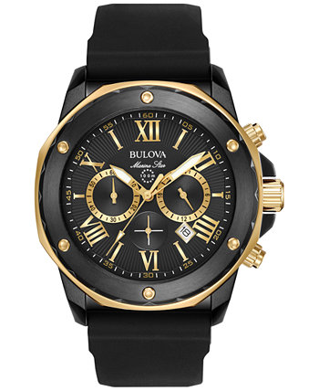 Мужские часы-хронограф Marine Star с черным силиконовым ремешком 44 мм 98B278 Bulova