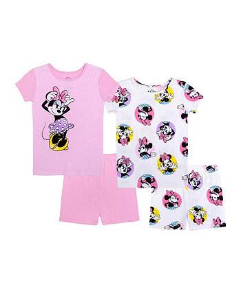 Шорты для маленьких девочек, хлопковый пижамный комплект из 4 предметов Minnie Mouse