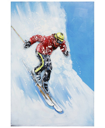 Катание на лыжах, смешанная техника, железо, ручная роспись, объемные стены, 48 "x 32" x 2,6 " Empire Art Direct