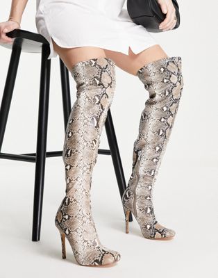 Ego That Glow thigh high heel boots in natural snake EGO