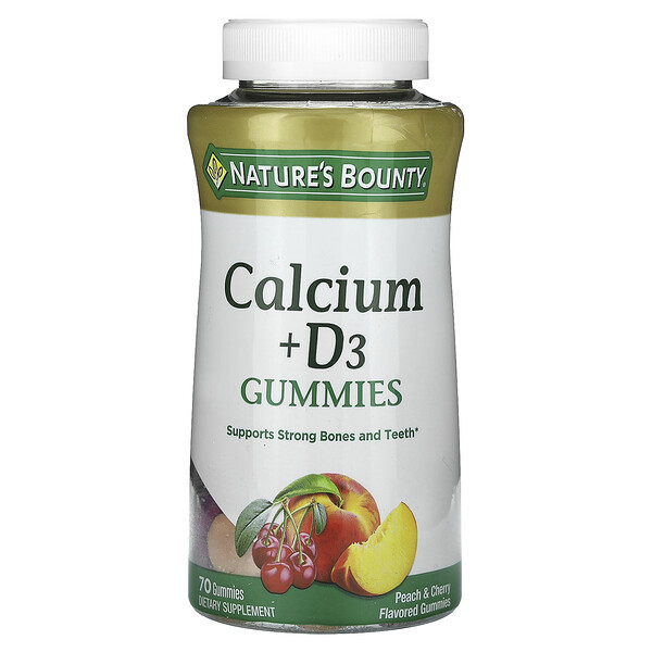 Жевательные конфеты Calcium + D3, персик и вишня, 70 жевательных конфет Nature's Bounty