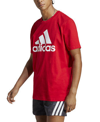 Мужская Хлопковая Футболка Adidas Essentials Single Jersey Большой Логотип, с Коротким Рукавом и Круглым Воротом Adidas