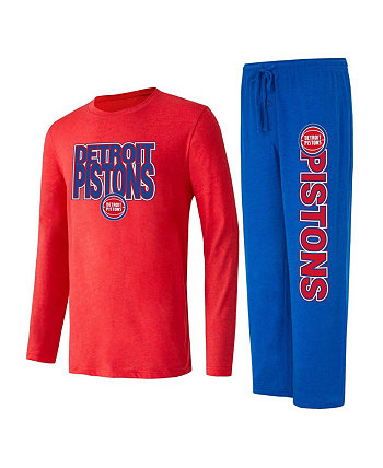 Мужской комплект для сна с синей и красной рваной футболкой с длинными рукавами и брюками Detroit Pistons Meter Concepts Sport