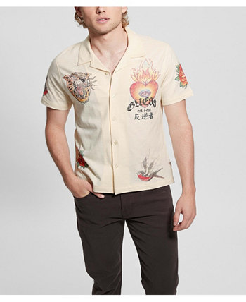 Мужская хлопковая трикотажная рубашка с рисунком Art GUESS