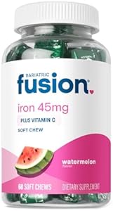 Bariatric Fusion Iron Soft Chew with Vitamin C | Cherry Flavored | Chewy Vitamin for Bariatric Patients | Gluten Free | Iron Supplement for Women and Men | 60 Count | 2 Month Supply Bariatric Fusion