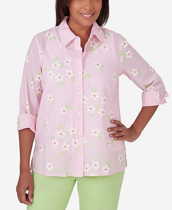 Блуза Petite Miami Beach в тонкую полоску с цветочной вышивкой Alfred Dunner