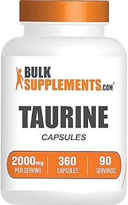 BulkSupplements.com Taurine Capsules - Taurine Supplement, Taurine 2000mg, Amino Acids Supplement, Taurine Pills - Gluten Free, 4 Capsules per Serving, 360 Capsules (Pack of 1) BulkSupplements