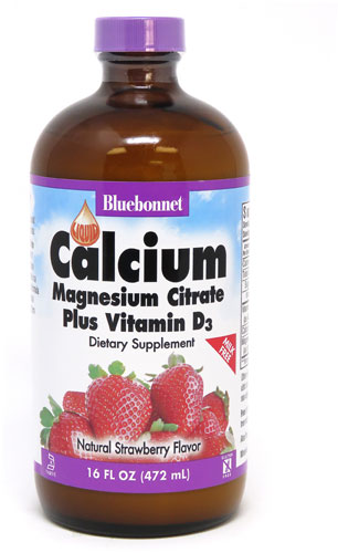 Кальций Магний Цитрат с Витамином D3, Натуральный Клубничный Вкус - 472 мл - Bluebonnet Nutrition Bluebonnet Nutrition
