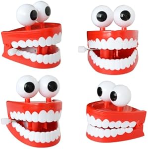 TOYANDONA 4 Pcs Wind-up Chatter Teeth with Eyes,Funny Walking Babbling Chattering Teeth Toys Halloween Novelty Party Favors Toyandona