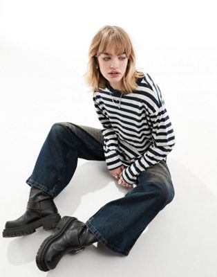 Monki long sleeve top in navy and off white stripes Monki