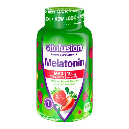 Melatonin Max Strength Natural Strawberry — 10 мг — 100 жевательных конфет Vitafusion