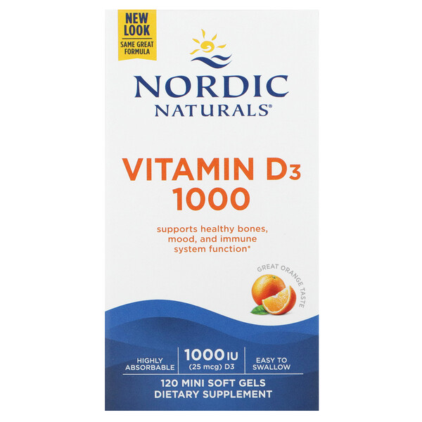 Витамин D3 1000, Оранжевый - 25 мкг (1000 МЕ) - 120 мини-капсул - Nordic Naturals Nordic Naturals