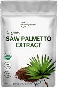 Sustainably US Grown, Organic Saw Palmetto Powder, 4 Ounce, with Active Fatty Acid, Pure Saw Palmetto Prostate & Hair Growth Supplement, Healthy Urination Frequency & Hair Loss Blocker Supplement Micro Ingredients