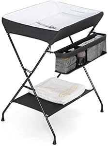 Costzon Changing Table, Portable Baby Changing Table Foldable Diaper Changing Station with Safety Belt, Large Storage Rack & Shelf, Nursery Organizer for Newborn Infant (Black) Costzon