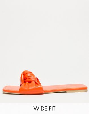 Оранжевые сандалии на плоской подошве с узлом спереди Yours Extra Wide Fit Yours