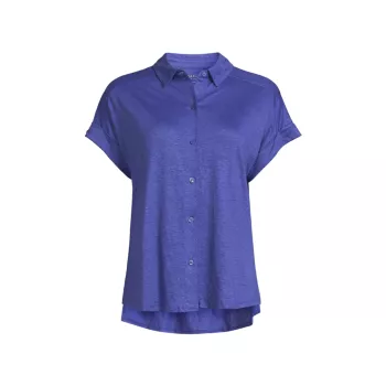 Short-Sleeve Linen-Blend Shirt Majestic Filatures