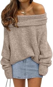 Женский Свитер LILLUSORY Off The Shoulder Oversized Batwing Sleeve Loose Pullover LILLUSORY