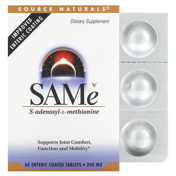 SAMe (дисульфат тозилат), 200 мг, 60 таблеток, покрытых кишечнорастворимой оболочкой Source Naturals
