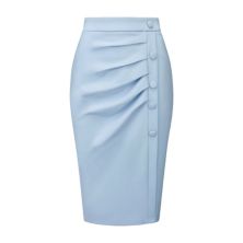 Women's Pencil Skirt High Waist Pleated Front Work Midi Skirts Hombety