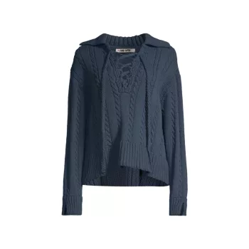 Karolin Cable-Knit Lace-Up Sweater Ciao Lucia
