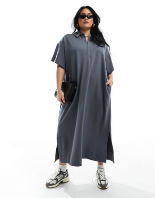 Темно-серое платье-поло премиум-класса из джерси ASOS EDITION Curve ASOS EDITION