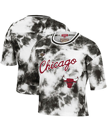 Женская черно-белая укороченная футболка Chicago Bulls Hardwood Classics Tie-Dye Mitchell & Ness
