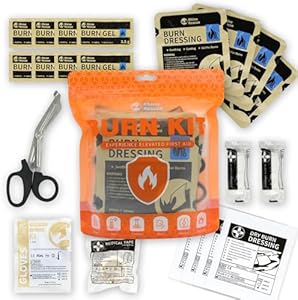 RHINO RESCUE Burn Kit, 4pcs Burn Dressings 4x4”, 8pcs Burn Gel Packets 3.5g, 4pcs Burn Pads, First Aid Kit Cooling Soothing Cream Relief with Bandage, Nitrile Gloves, Scissors, Tape, HSA/FSA Eligible RHINO RESCUE