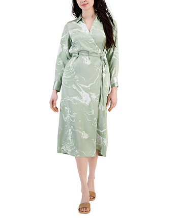 Women's Printed Long-Sleeve Satin Wrap Dress, Created for Macy's Alfani