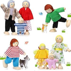 Skylety 10 Pcs Wooden Dollhouse Set of Mini People Figures Dollhouse Dolls Wooden Doll Pretend Play Figures Accessories(Bright Style) Skylety