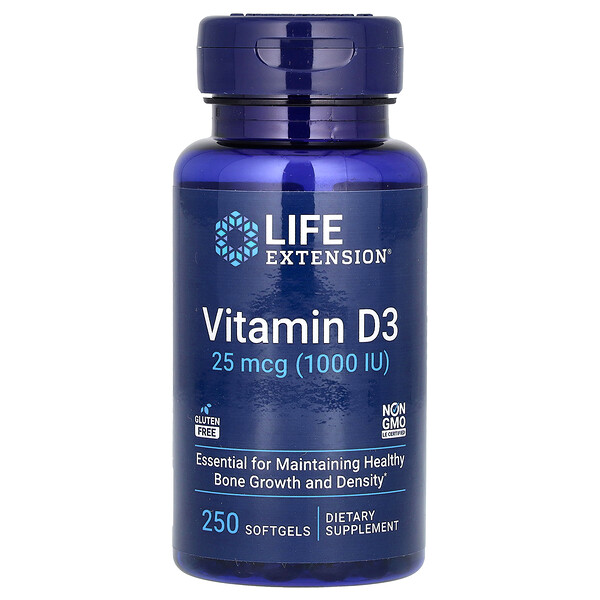 Витамин D3 - 25 мкг (1000 МЕ) - 250 мягких капсул - Life Extension Life Extension