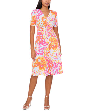 Petite Floral-Print Twist-Front Midi Dress MSK