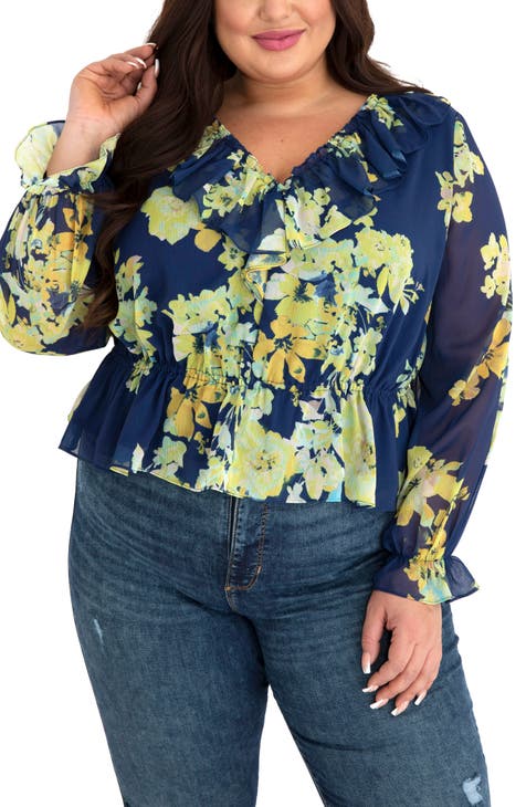 Шифоновая блузка с цветочным принтом и рюшами с V-образным вырезом Maree Pour Toi