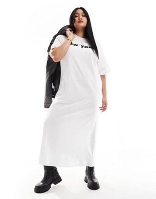 Объемное платье-футболка средней длины с надписью ASOS DESIGN Curve ASOS Curve