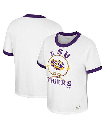 Белая рваная футболка LSU Tigers Freehand Ringer для женщин x Wrangler Colosseum