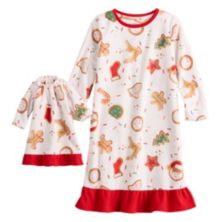 Девочки 4–16 Jammies For Your Families® Sweet Holiday Wishes Комплект ночной рубашки и кукольного платья Jammies For Your Families