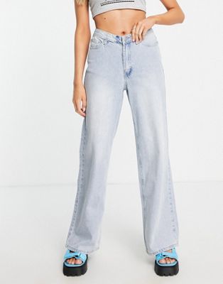 Signature 8 v waistband wide leg low rise jeans in light wash blue  Signature 8