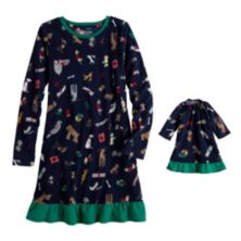 Пижамный комплект Jammies For Your Families® Happy Howlidays для девочек 4–16 лет: ночная рубашка и кукольное платье Jammies For Your Families